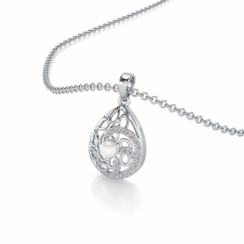 Intricate Silver Pearl Pendant - White Gold - Image 1