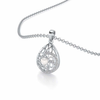 Intricate Silver Pearl Pendant - White Gold - Image 1