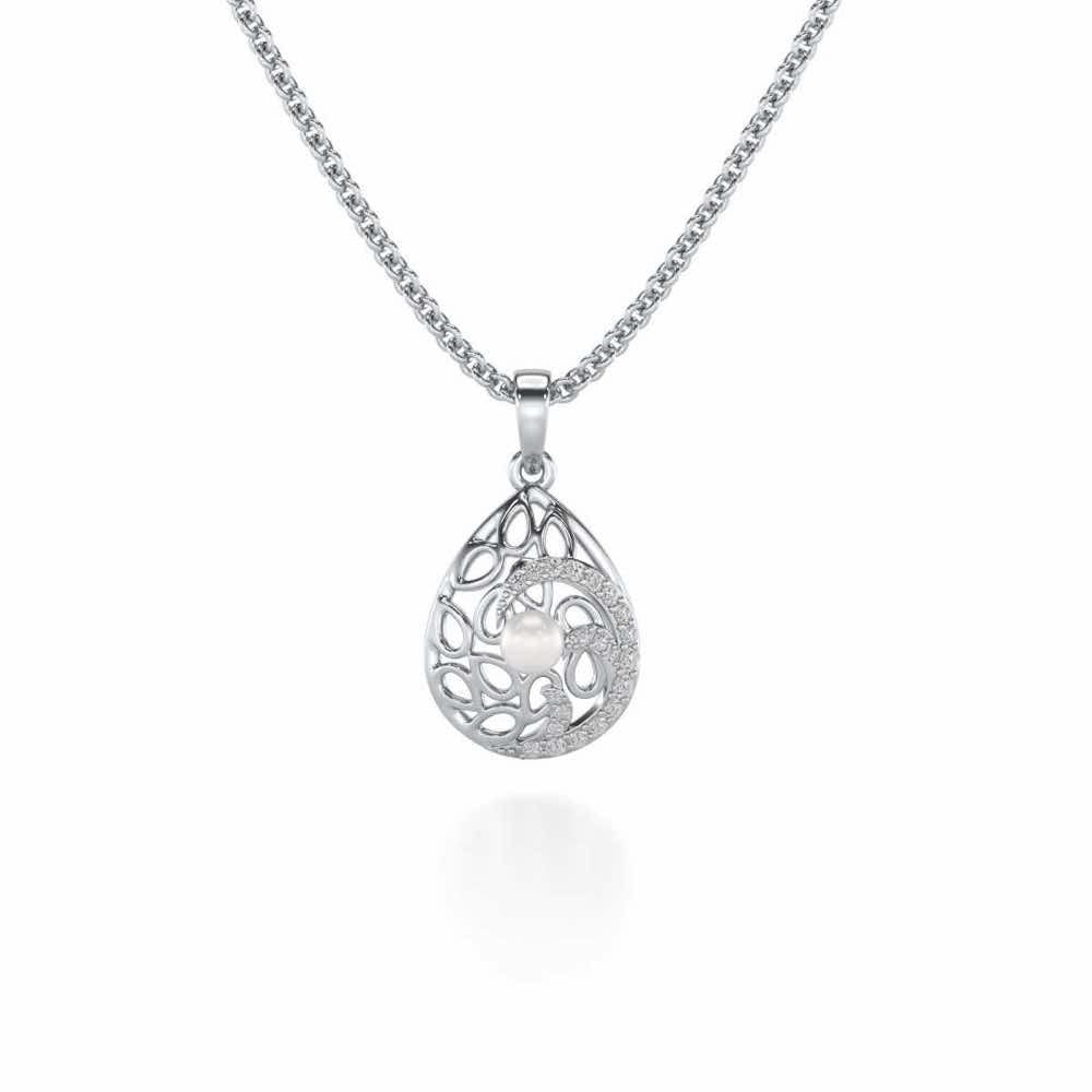 Intricate Silver Pearl Pendant - White Gold - Image 2