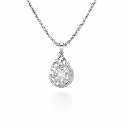 Intricate Silver Pearl Pendant - White Gold - Image 2