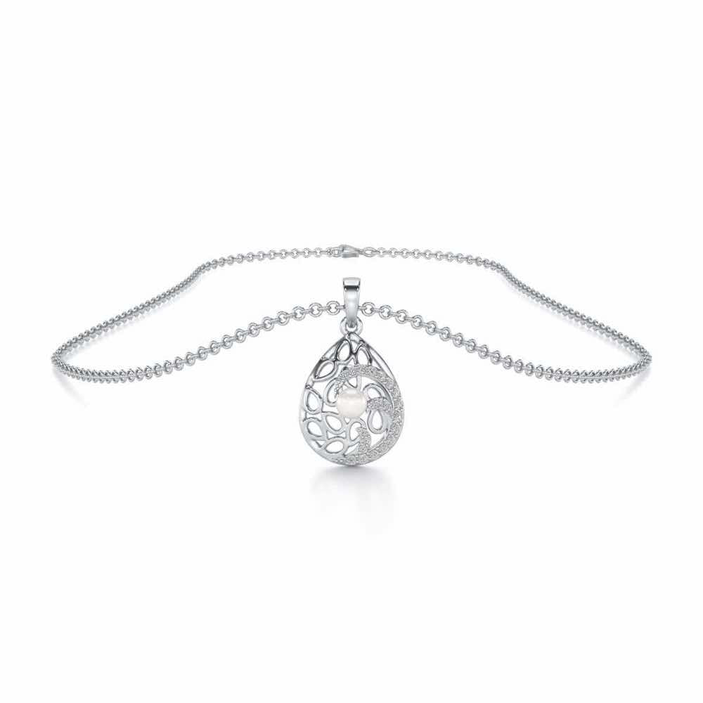 Intricate Silver Pearl Pendant - White Gold - Image 3