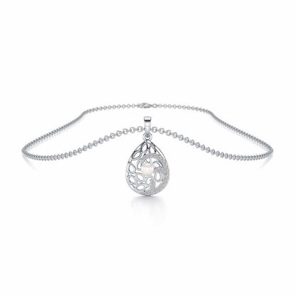 Intricate Silver Pearl Pendant - White Gold - Image 3