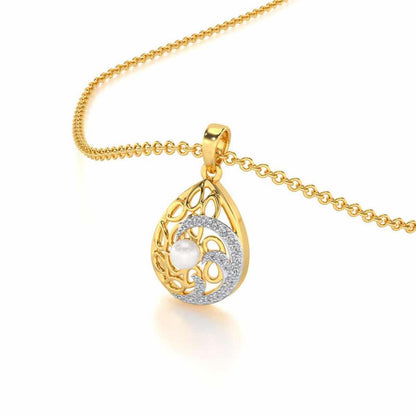 Intricate Silver Pearl Pendant - Yellow Gold - Image 1