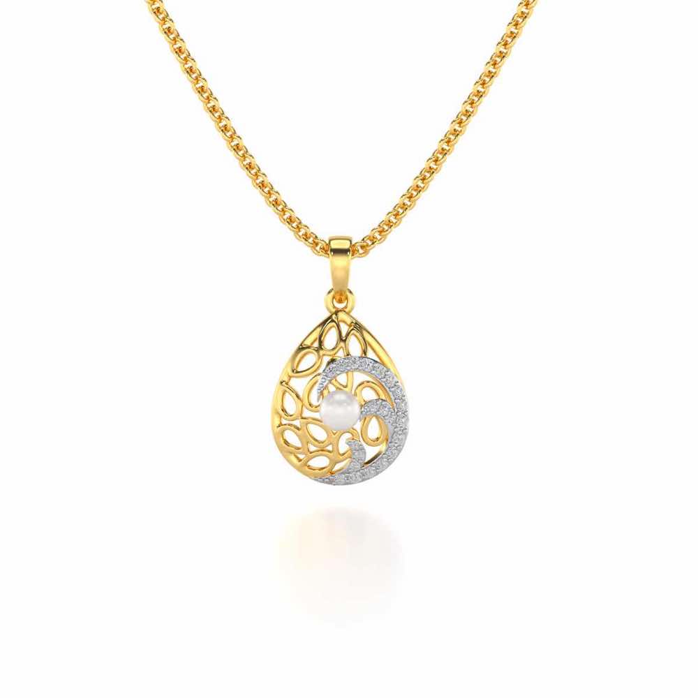 Intricate Silver Pearl Pendant - Yellow Gold - Image 2
