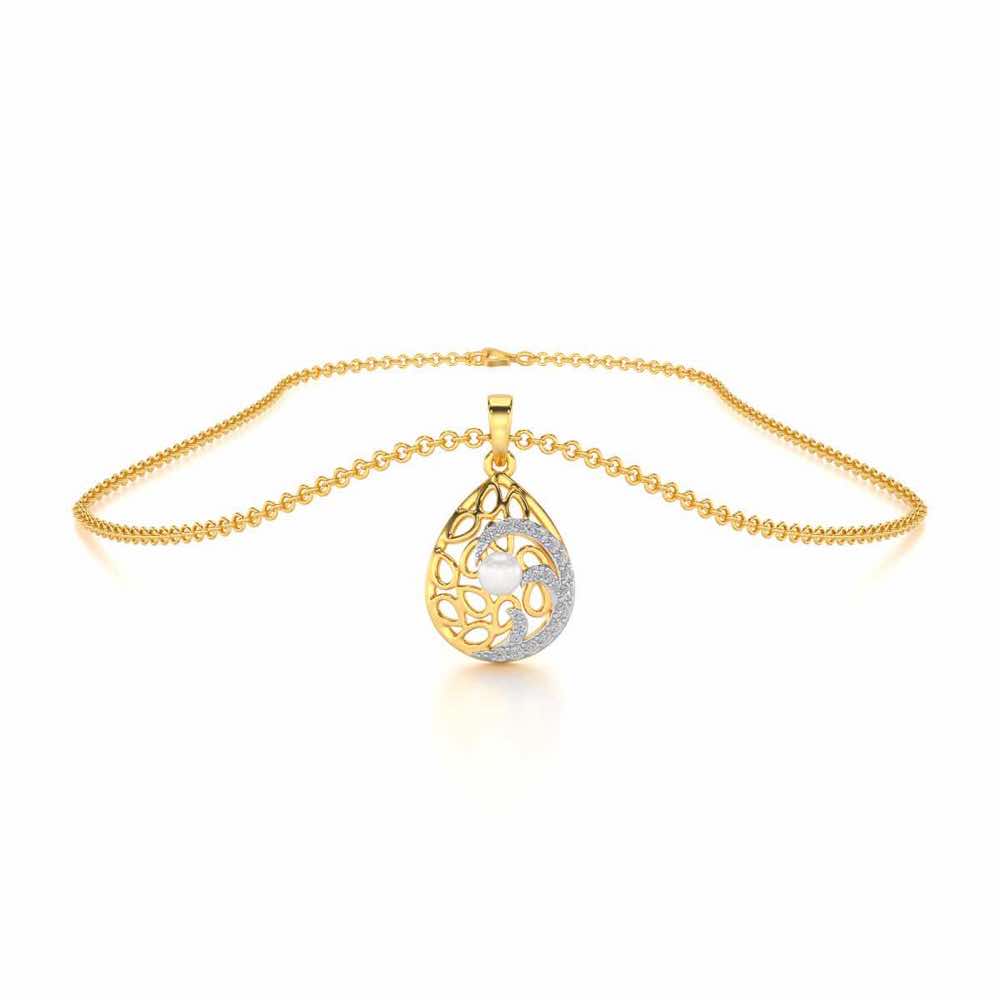 Intricate Silver Pearl Pendant - Yellow Gold - Image 3