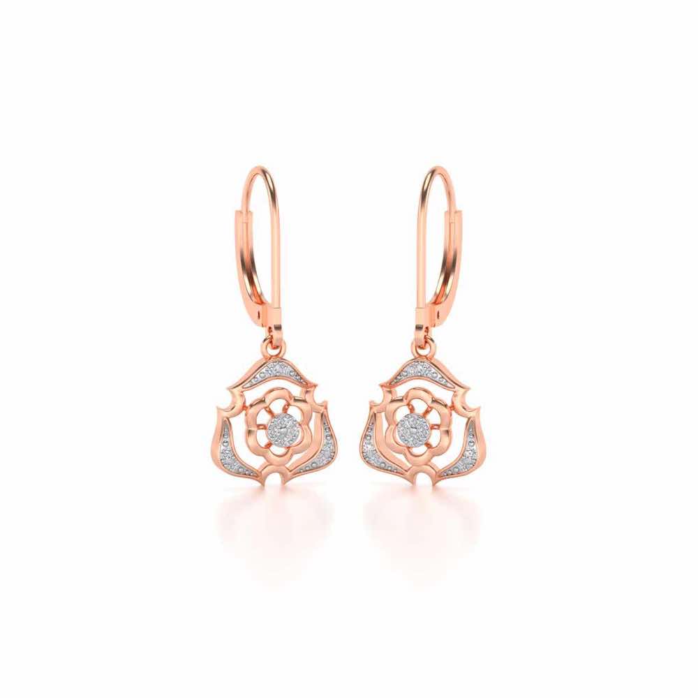 Intricate Floral Drops Earrings - Rose Gold - Image 2