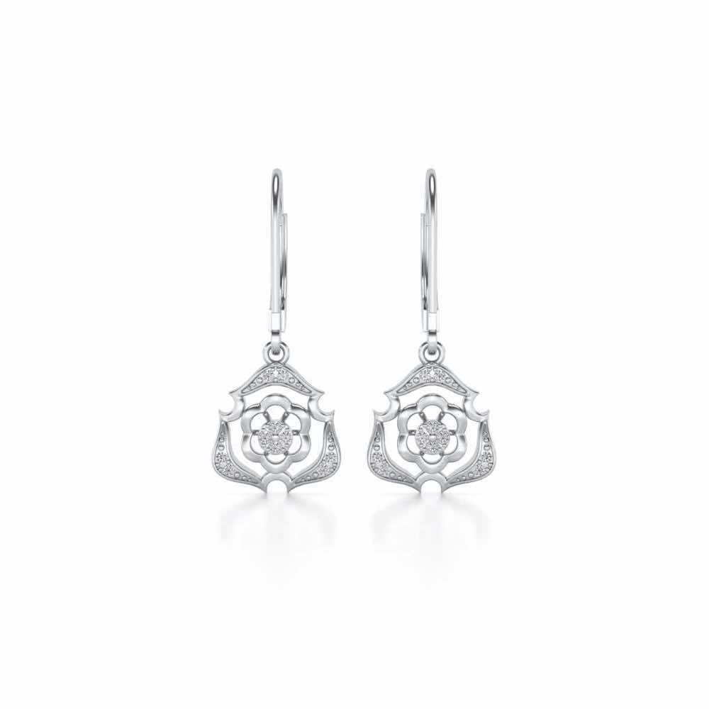 Intricate Floral Drops Earrings - White Gold - Image 1