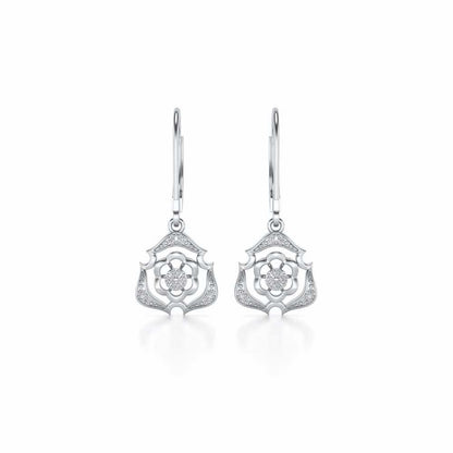 Intricate Floral Drops Earrings - White Gold - Image 1