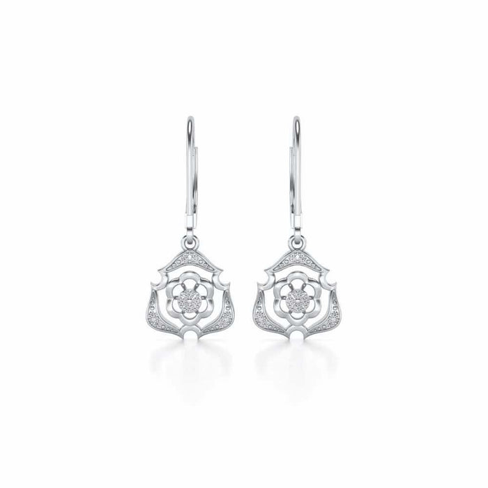 Intricate Floral Drops Earrings - White Gold - Image 1