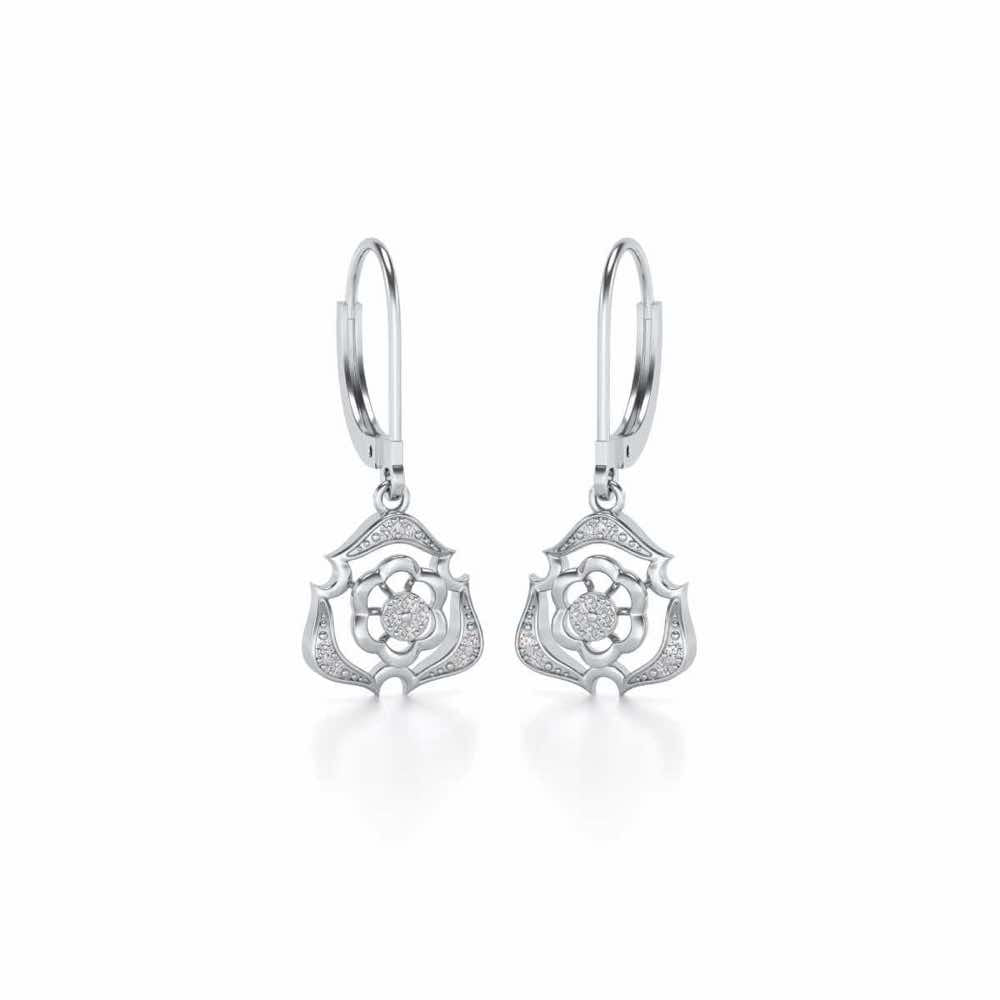 Intricate Floral Drops Earrings - White Gold - Image 2