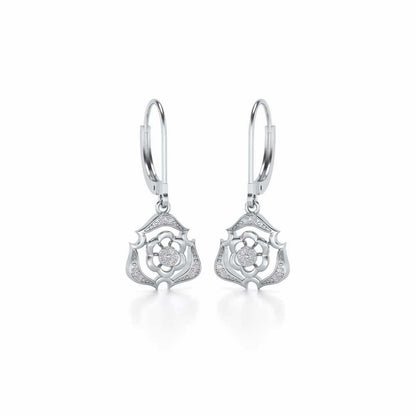 Intricate Floral Drops Earrings - White Gold - Image 2