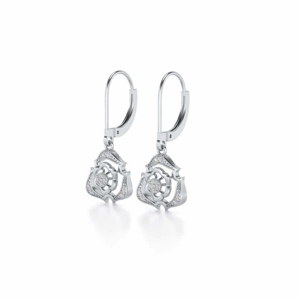 Intricate Floral Drops Earrings - White Gold - Image 3