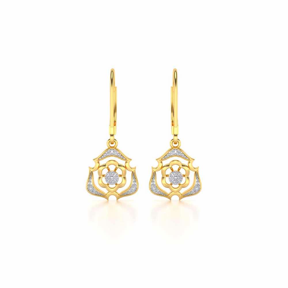 Intricate Floral Drops Earrings - Yellow Gold - Image 1