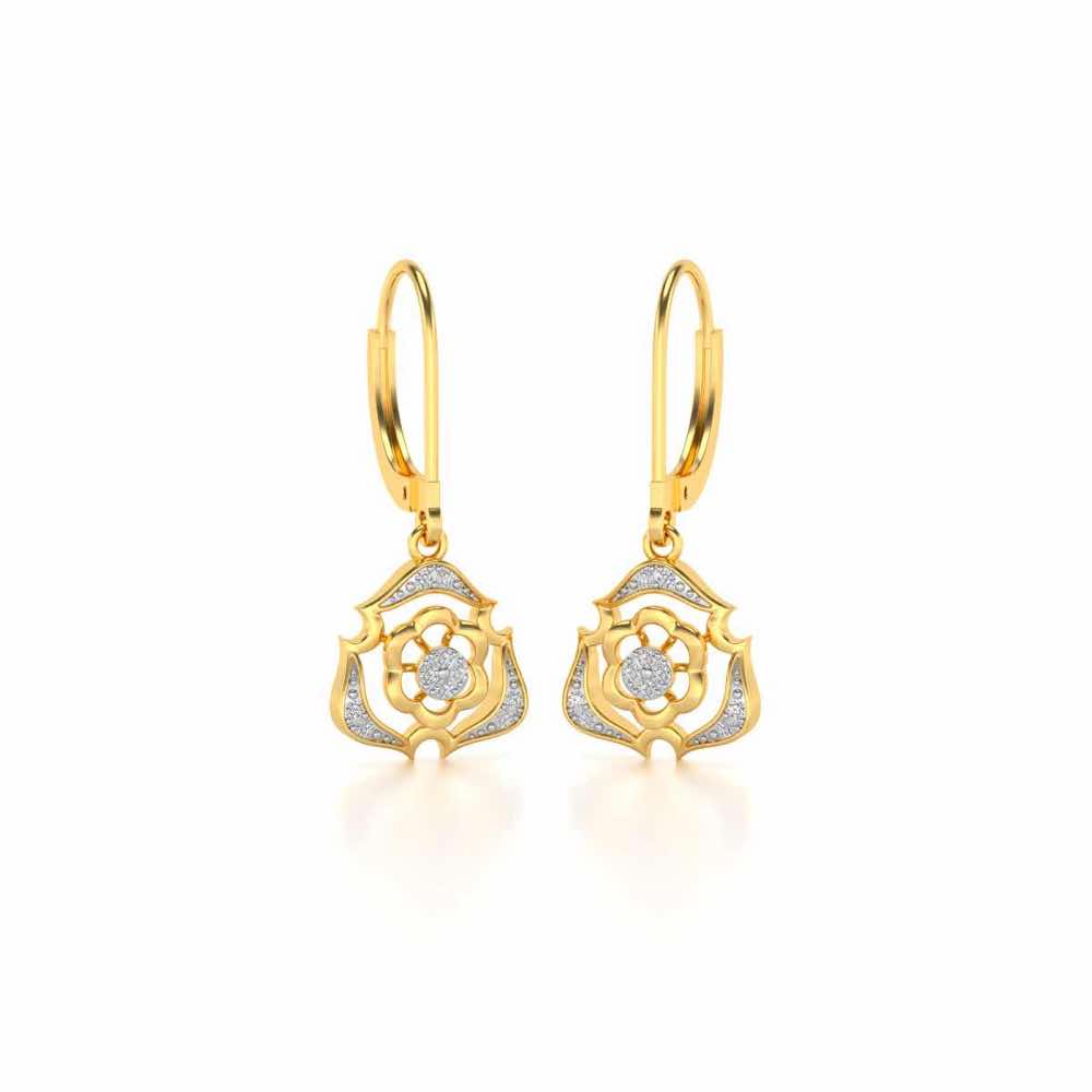 Intricate Floral Drops Earrings - Yellow Gold - Image 2