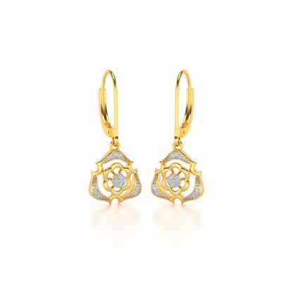 Intricate Floral Drops Earrings - Yellow Gold - Image 2