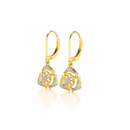 Intricate Floral Drops Earrings - Yellow Gold - Image 3