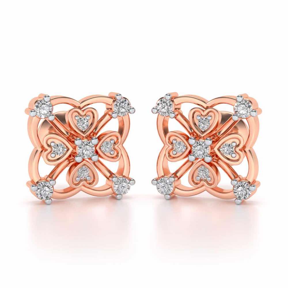 Intricate Hearts Silver Studs - Rose Gold - Image 1