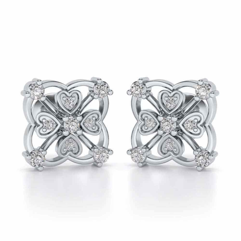 Intricate Hearts Silver Studs - White Gold - Image 1
