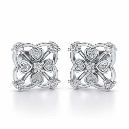 Intricate Hearts Silver Studs - White Gold - Image 1