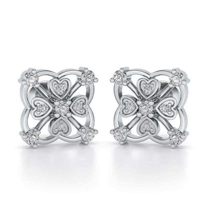 Intricate Hearts Silver Studs - White Gold - Image 1