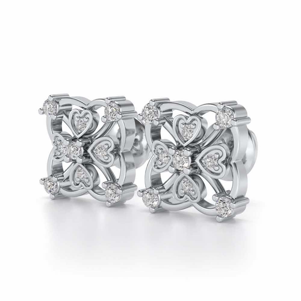 Intricate Hearts Silver Studs - White Gold - Image 3
