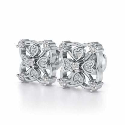 Intricate Hearts Silver Studs - White Gold - Image 3