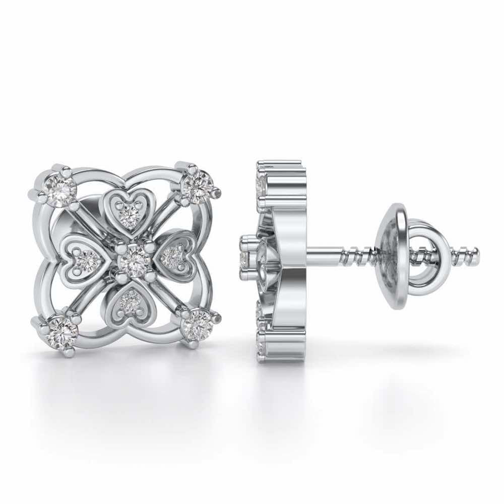 Intricate Hearts Silver Studs - White Gold - Image 4
