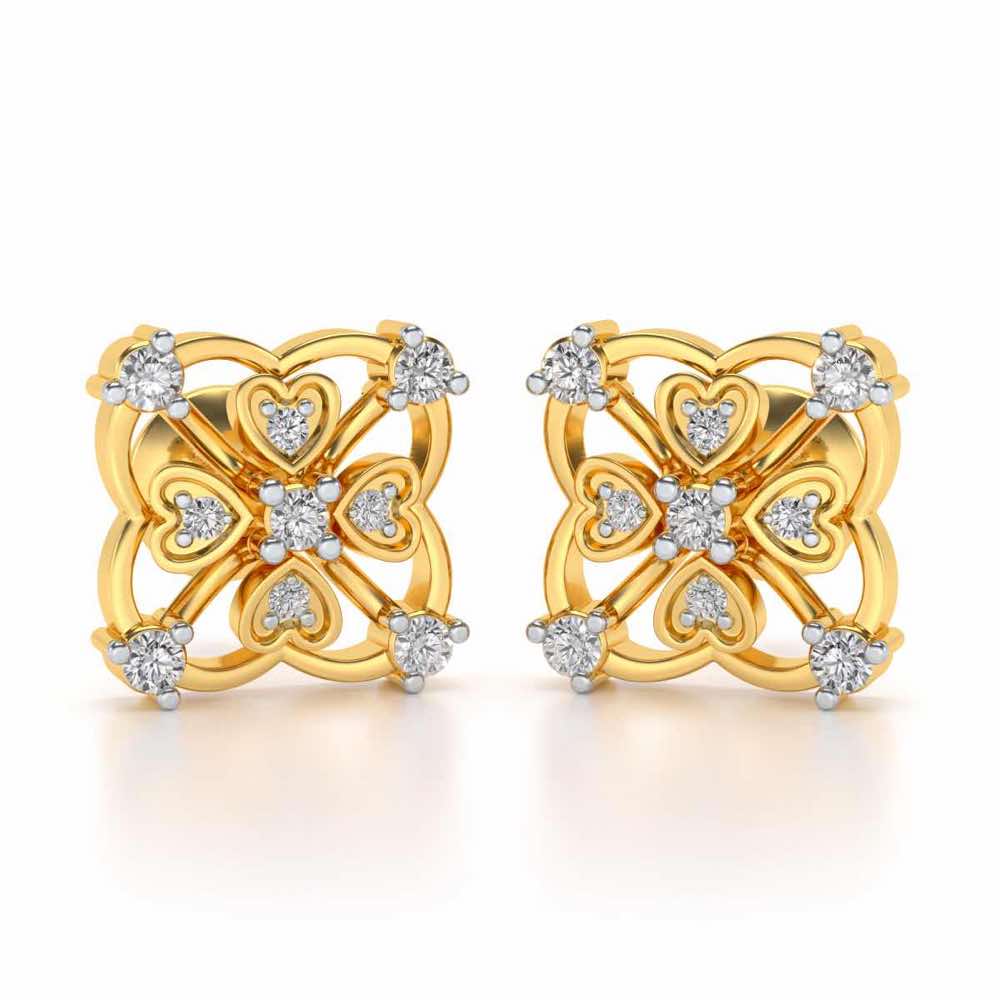 Intricate Hearts Silver Studs - Yellow Gold - Image 1