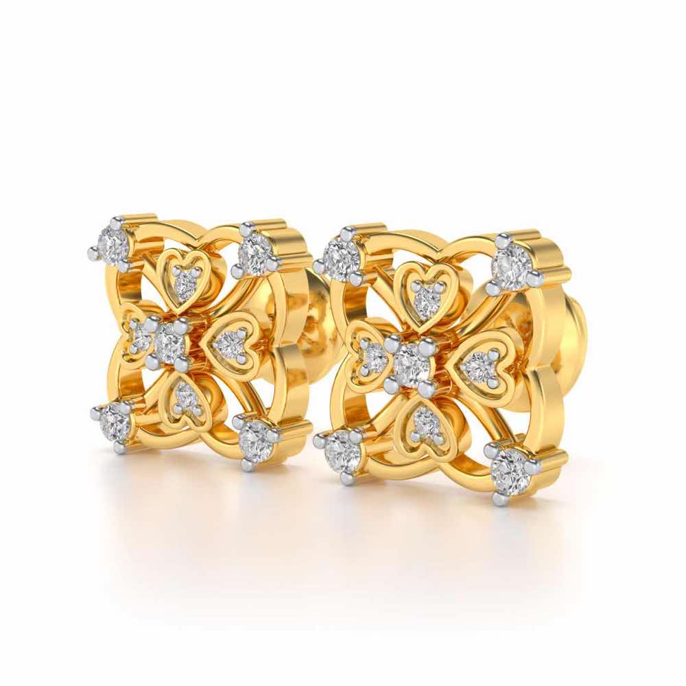 Intricate Hearts Silver Studs - Yellow Gold - Image 3
