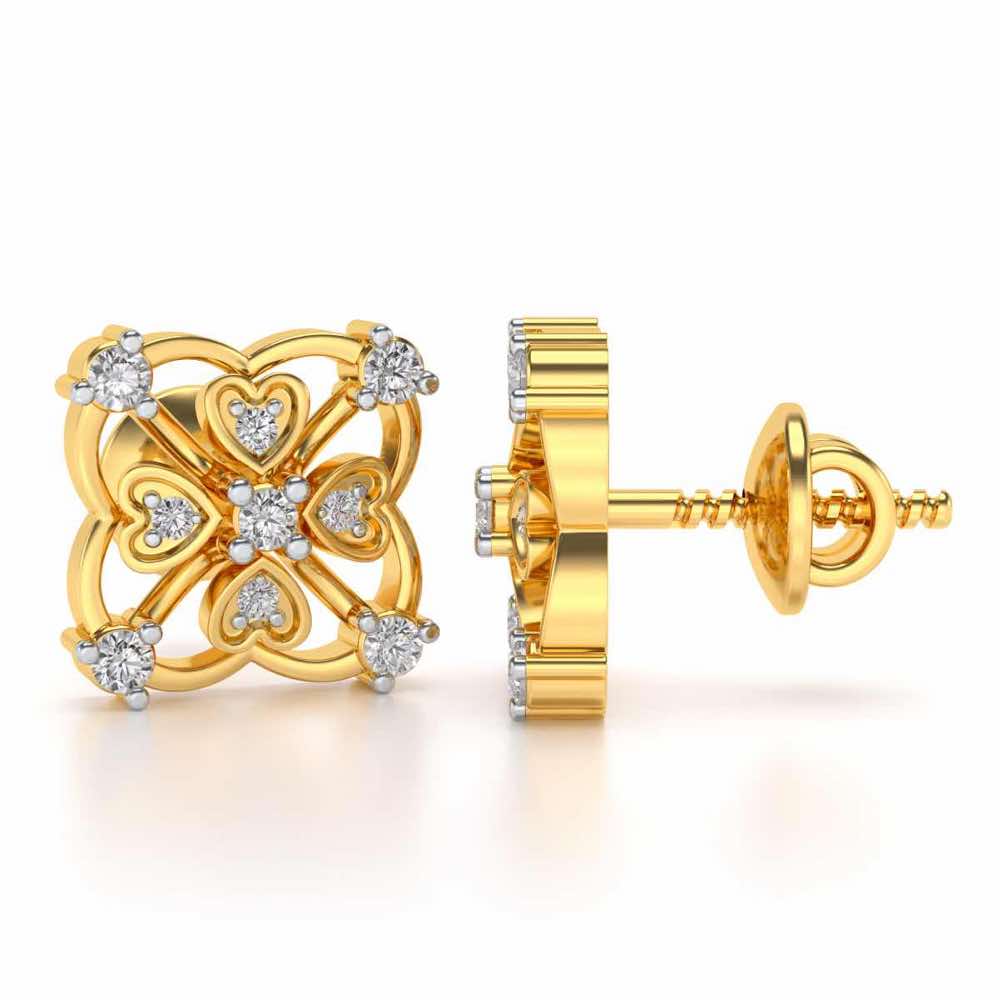 Intricate Hearts Silver Studs - Yellow Gold - Image 4