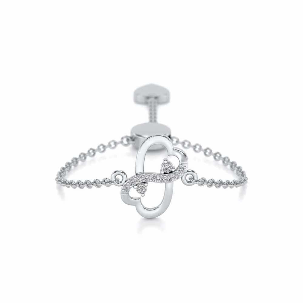 Inverted Heart Adjustable Silver Ring - White Gold - Image 1