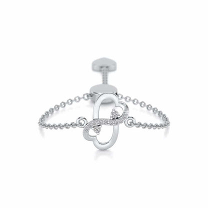 Inverted Heart Adjustable Silver Ring - White Gold - Image 1