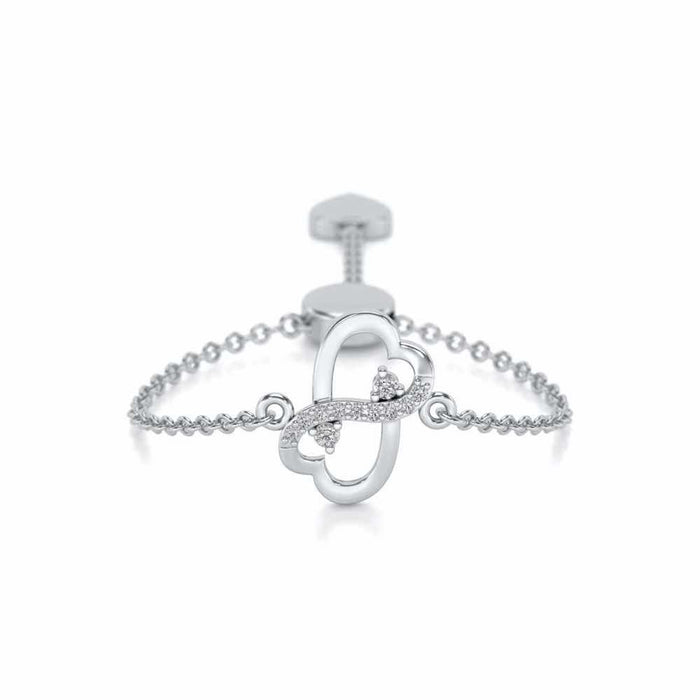 Inverted Heart Adjustable Silver Ring - White Gold - Image 1