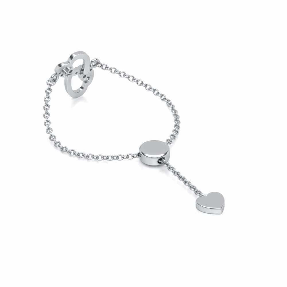 Inverted Heart Adjustable Silver Ring - White Gold - Image 3