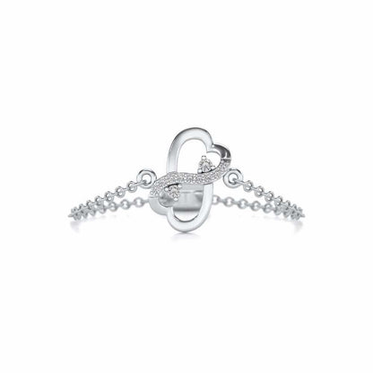 Inverted Heart Adjustable Silver Ring - White Gold - Image 4