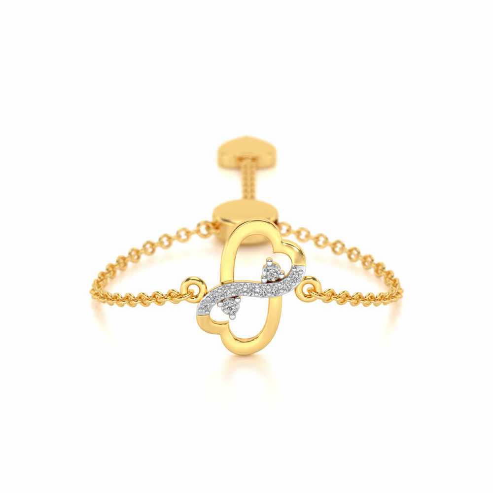 Inverted Heart Adjustable Silver Ring - Yellow Gold - Image 1
