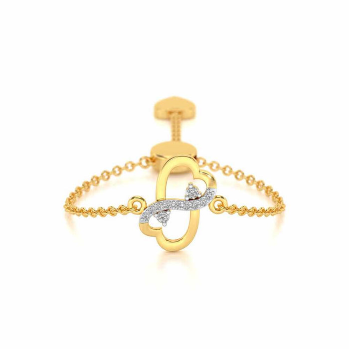Inverted Heart Adjustable Silver Ring - Yellow Gold - Image 1