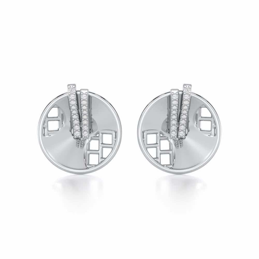Joyous Round Silver Earrings - White Gold - Image 1