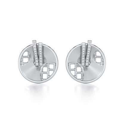 Joyous Round Silver Earrings - White Gold - Image 1