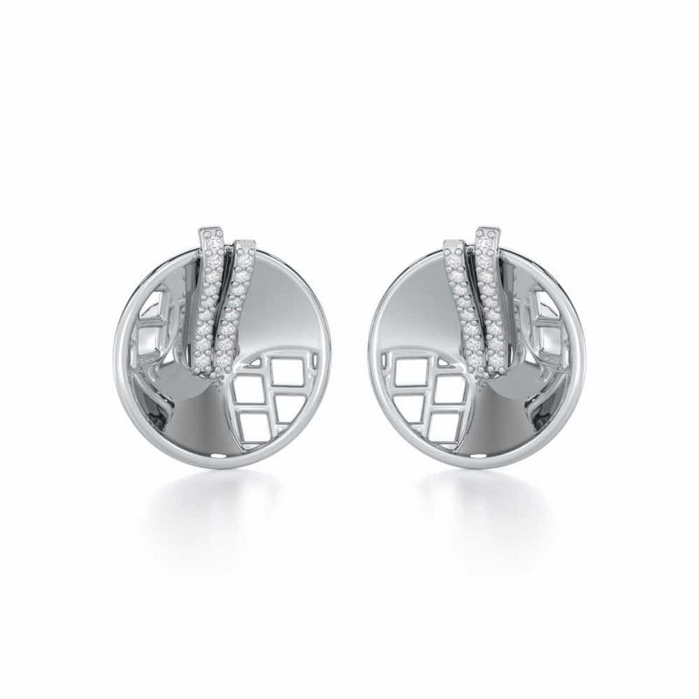Joyous Round Silver Earrings - White Gold - Image 2