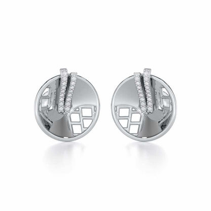 Joyous Round Silver Earrings - White Gold - Image 2