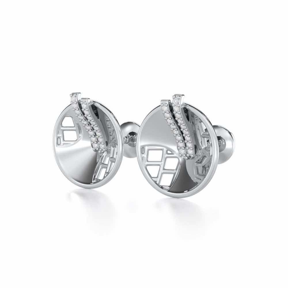 Joyous Round Silver Earrings - White Gold - Image 3
