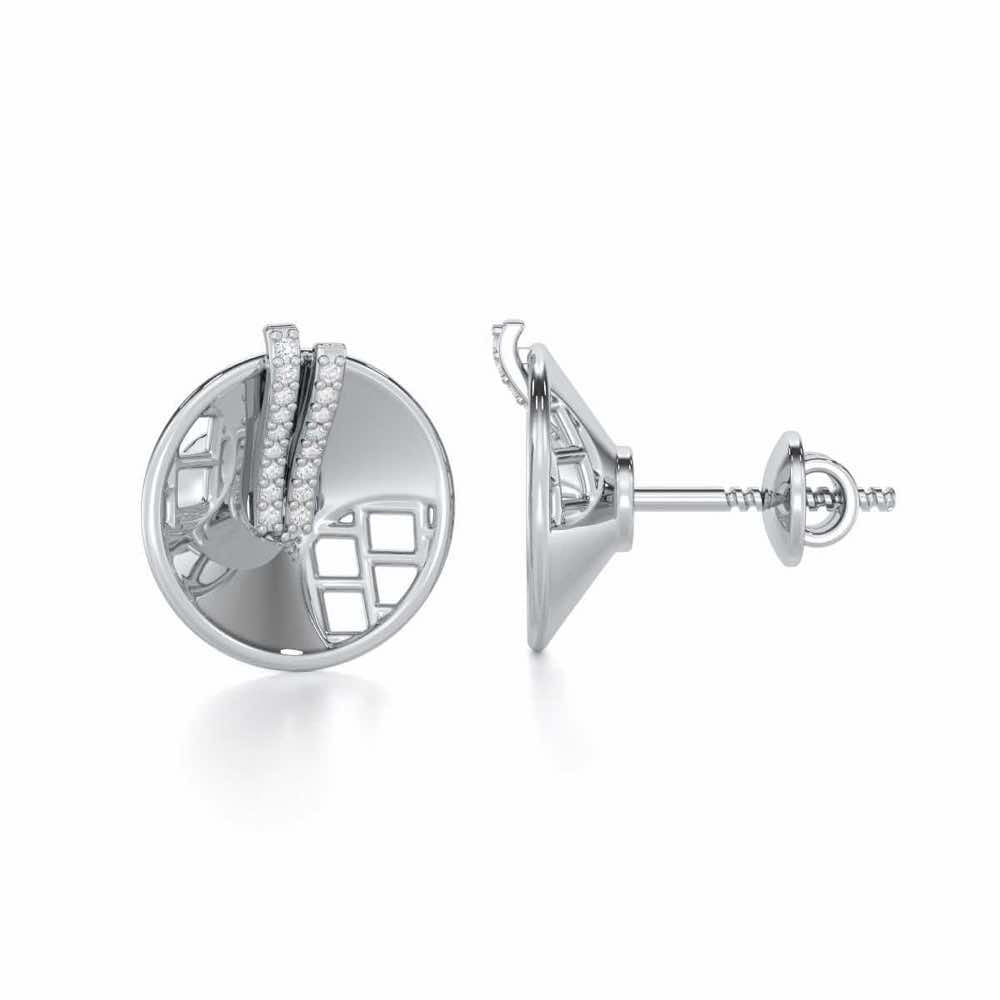 Joyous Round Silver Earrings - White Gold - Image 4