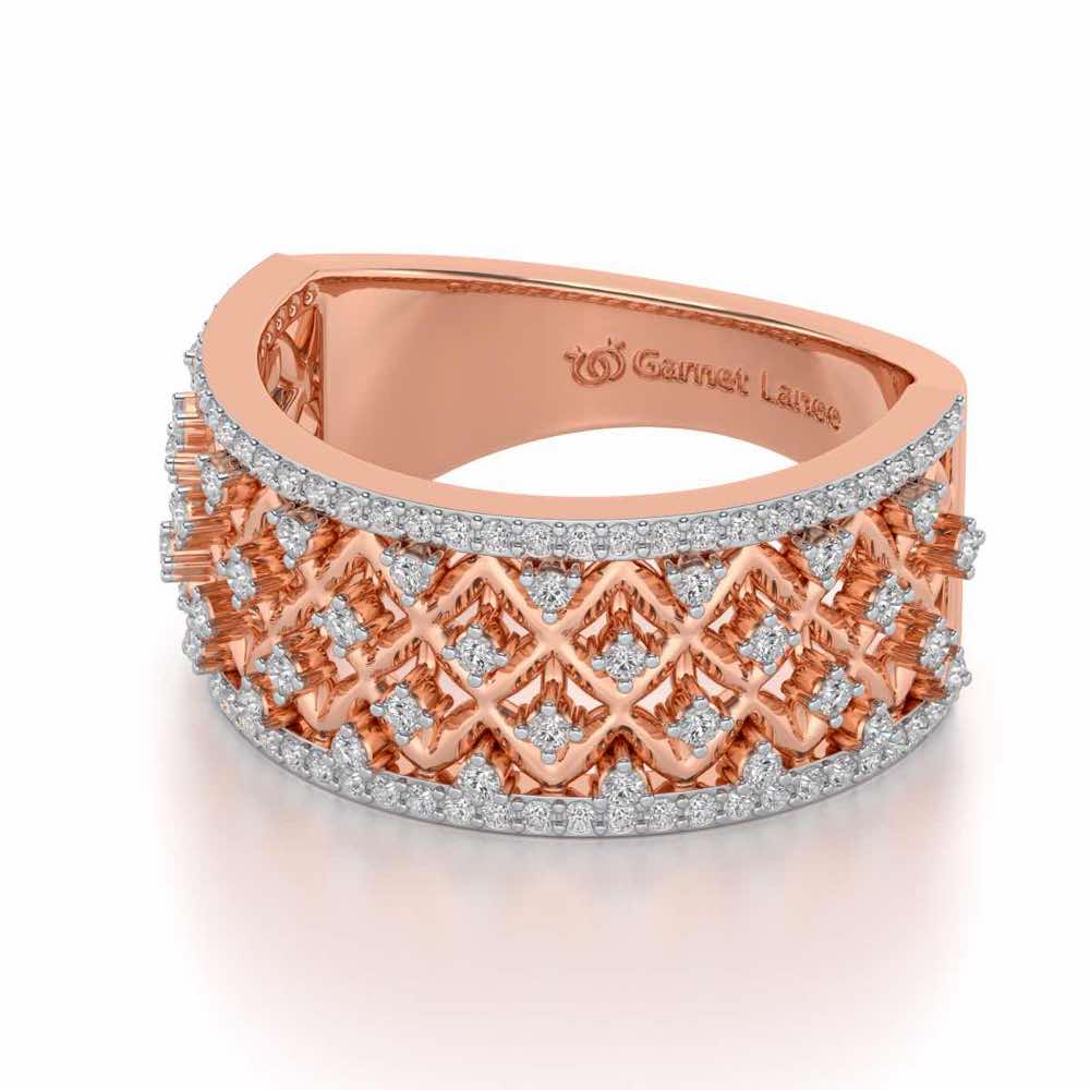 Just Lattice Silver Band Ring - Rose Gold - Image 2