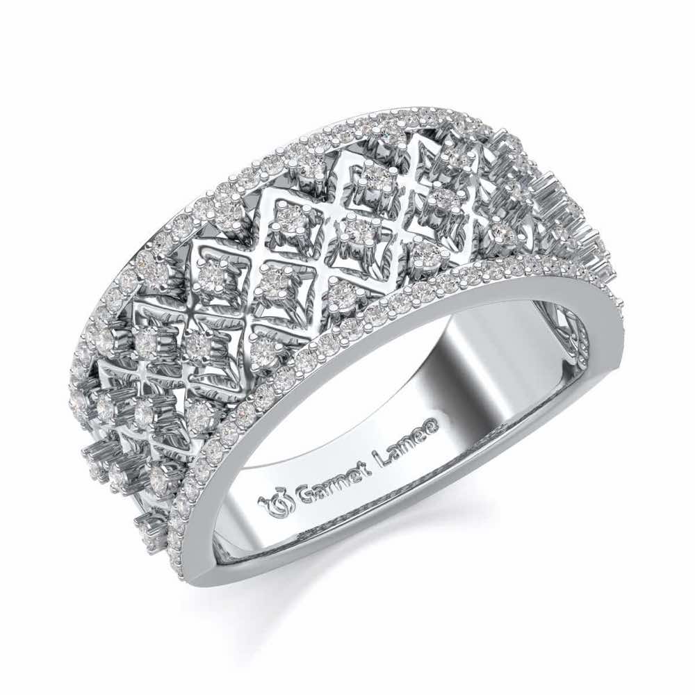 Just Lattice Silver Band Ring - White Gold - Image 1