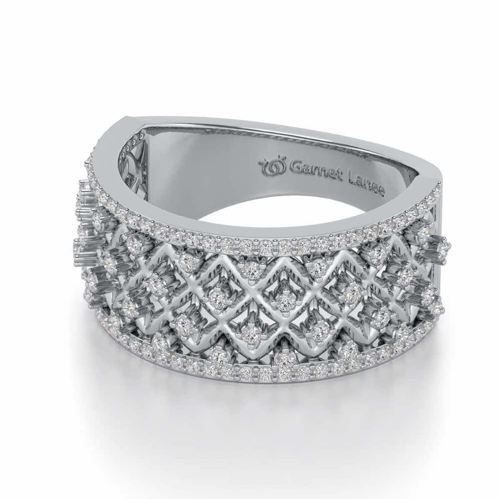 Just Lattice Silver Band Ring - White Gold - Image 2