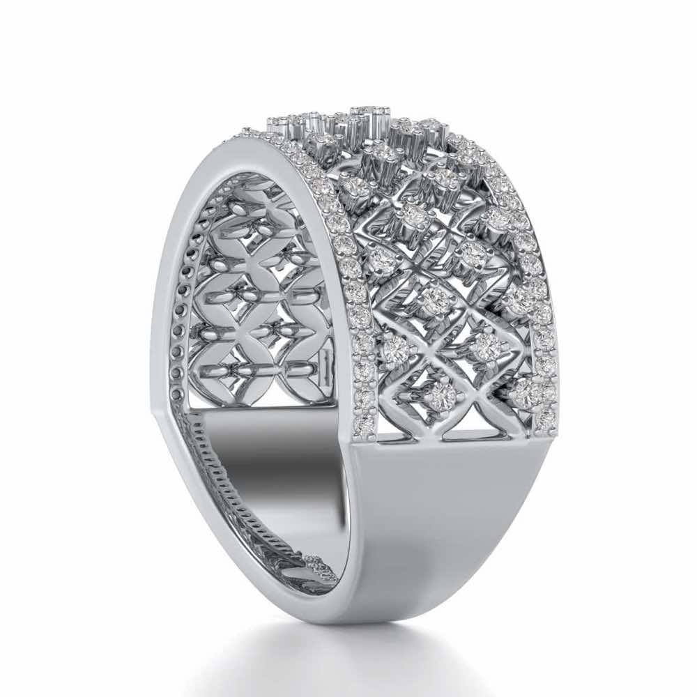 Just Lattice Silver Band Ring - White Gold - Image 3