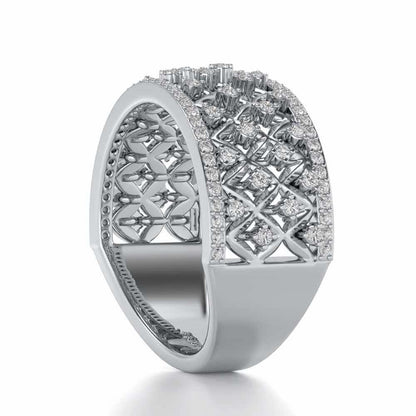 Just Lattice Silver Band Ring - White Gold - Image 3