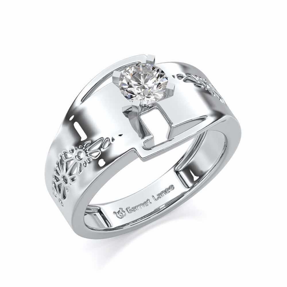 Kashyap Solitaire Ring For Men - White Gold - Image 1