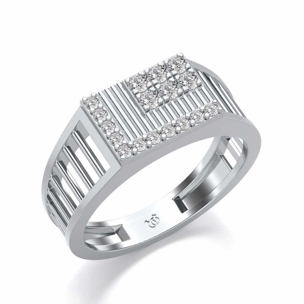 Square Silver Ring For Men - White Gold - Image 1